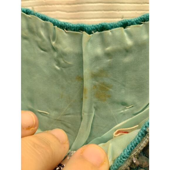 Vintage 60s Womens Size Small Blue Sequin Beaded Sleeveless Wool Theater Costume - Picture 8 of 9